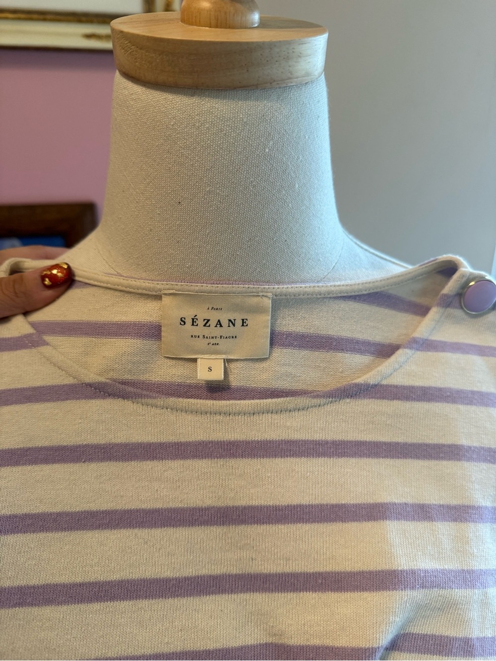 Sézane Colette Marinière in Lilac/Ecru - Picture 5 of 5